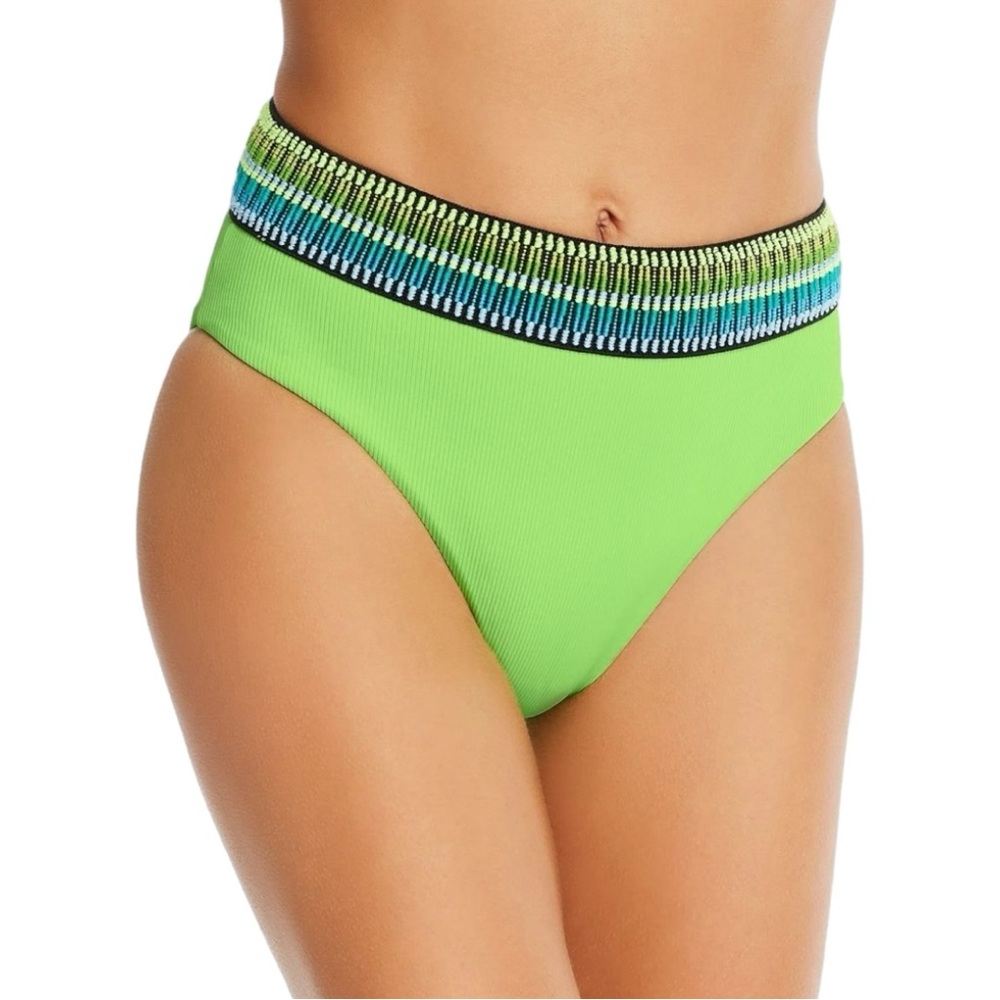 Peixoto Zoni Ribbed High Waisted Bikini Bottom in Rib Lime (S)